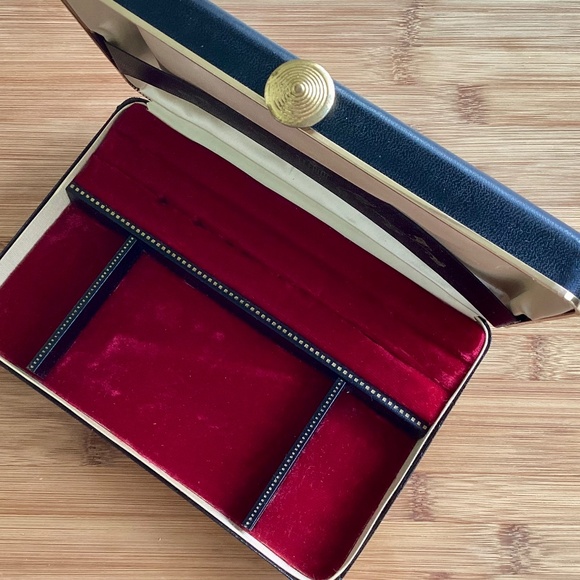 Vintage Black Gold Leather Red Velvet Men's Jewel Box Valet Station Travel Case - Picture 13 of 13